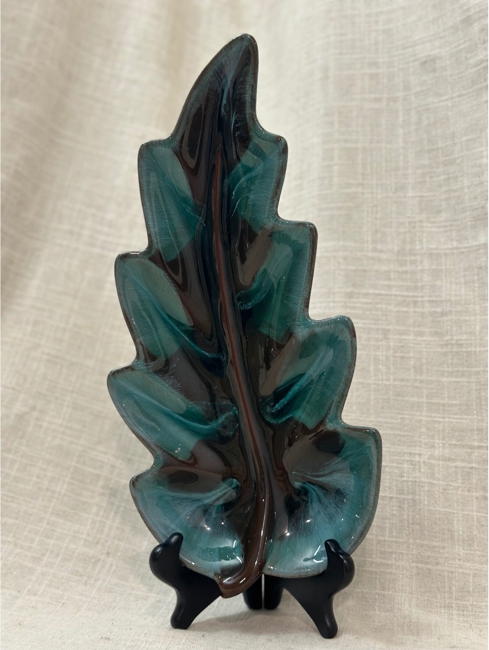 Vintage Blue Mountain Pottery 14" Leaf Tray Plate Canada Green Drip Glaze